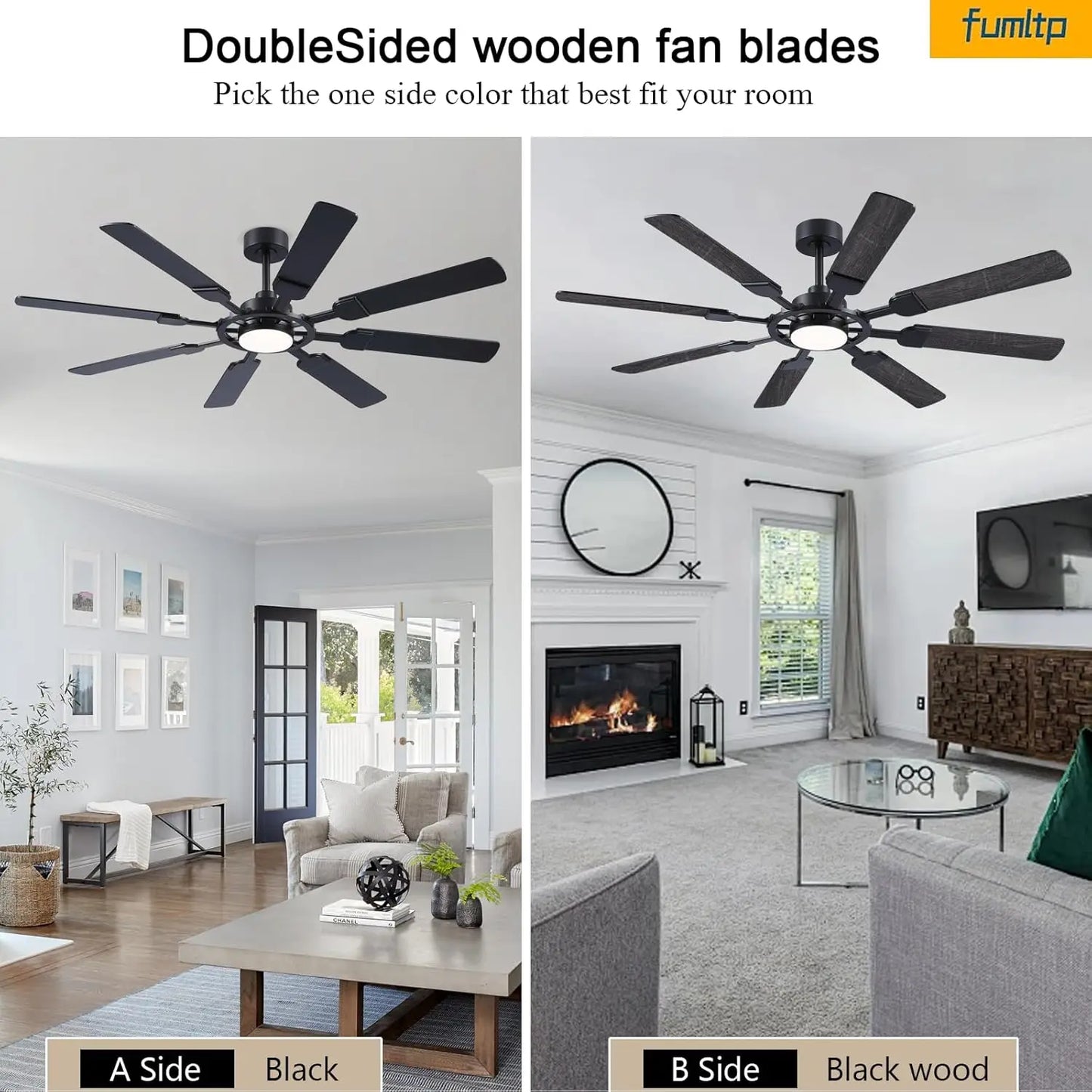62-Inch Ceiling Fan with Light & Remote, 8 Blades, 6-Speed DC Motor, Quiet Timer for Indoor/Outdoor Use