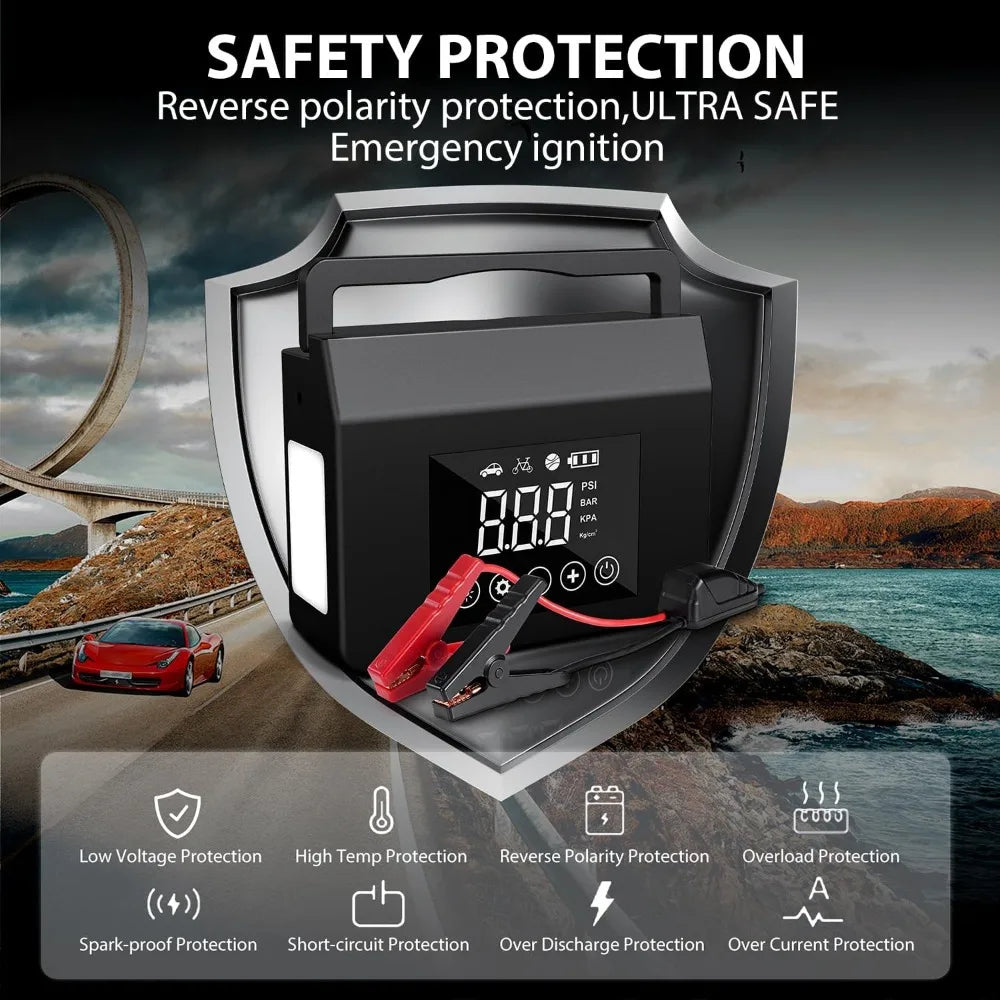 Jump Starter with Air Compressor, 4000A Car Battery Jump Starter(ALL Gas/8.0L Diesel) with 150PSI Tire Inflator 12V Car Battery