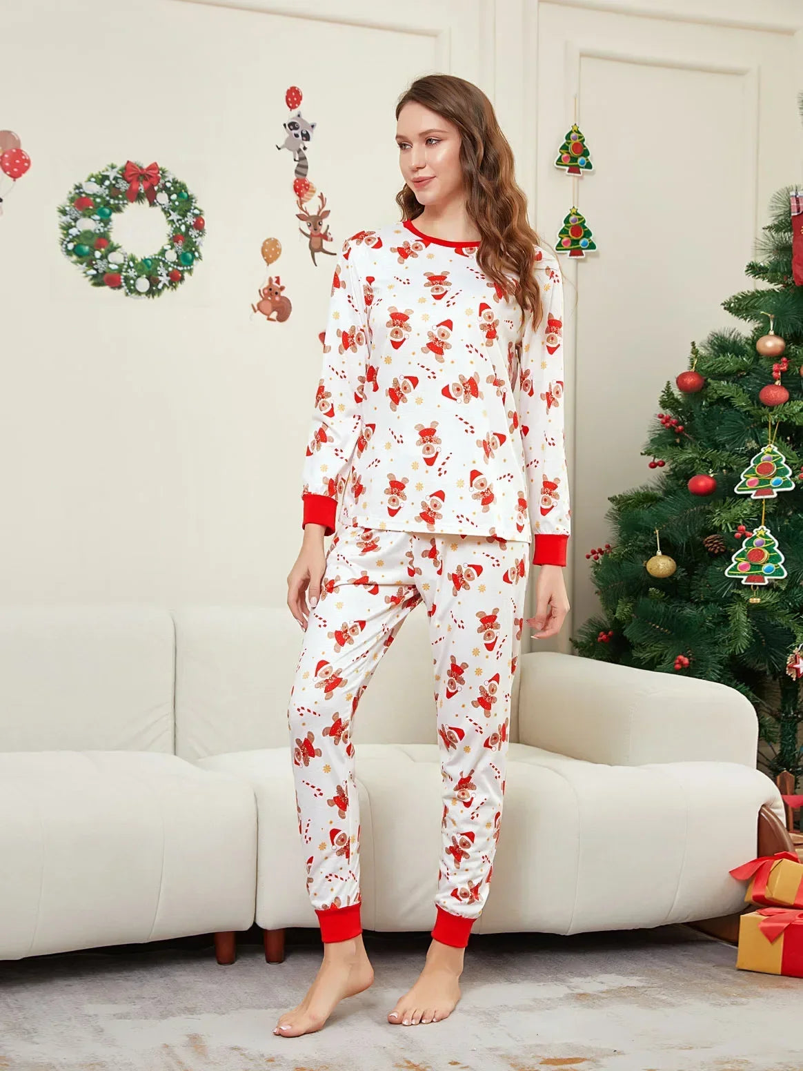 New 2025 Cartoon Allover Print Christmas Pajamas in Set Couples Casual Sleepwear Children's Clothing Baby Dog Romper Family Look