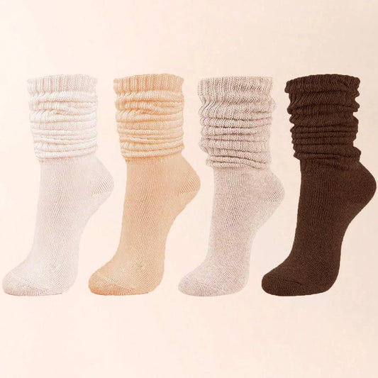4 Pairs Slouch Socks Women's Soft Knitted Boot Socks Solid Color Compression Socks Bubble Socks Crew Socks Fall Autumn