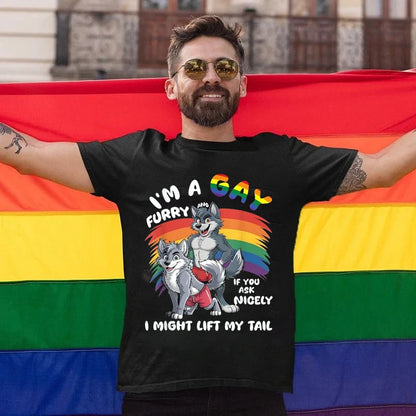 Men's Women's Fun Gay Furry Pride Month T-Shirt Rainbow Fox and Dog Pattern " I Am Gay" Streetwear LGBTQ Pride Tshirts Gifts