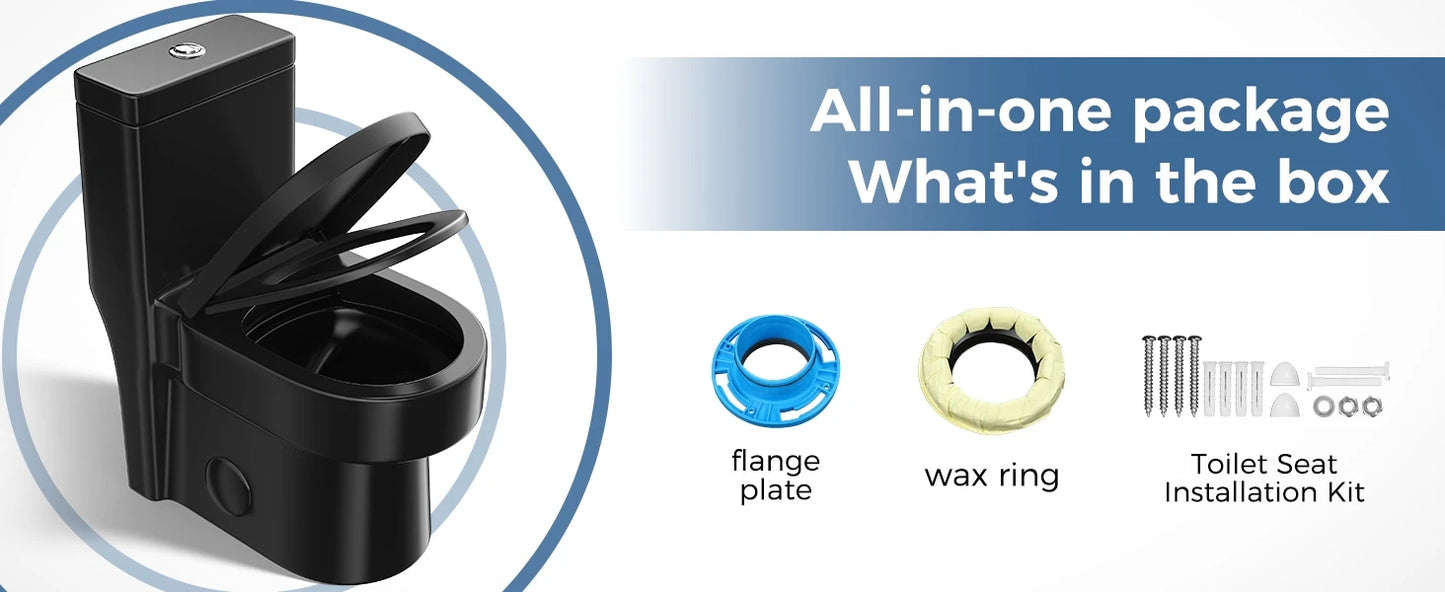 Compact One Piece Toilet With Soft-Close Seat Lid, High-Efficiency 1.2/1.8 GPF Dual Flush, Dirt-Resistant Glazed