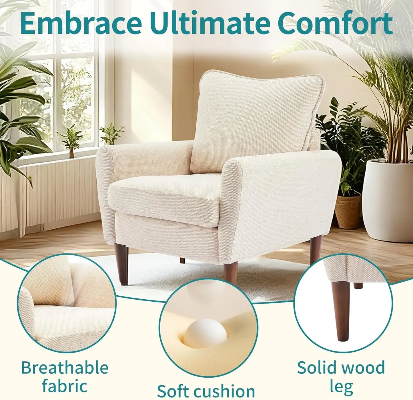 OLIXIS Comfy Accent Chair for Living Room Bedroom and Waiting Room, Upholstered Mid-Century