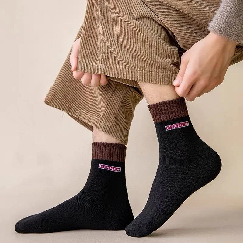 10Pairs/Men's Cotton Socks Winter Autumn Thickened Warm Mid-tube Socks Cotton Loop To Keep Warm Antibacterial Socks for MenWomen