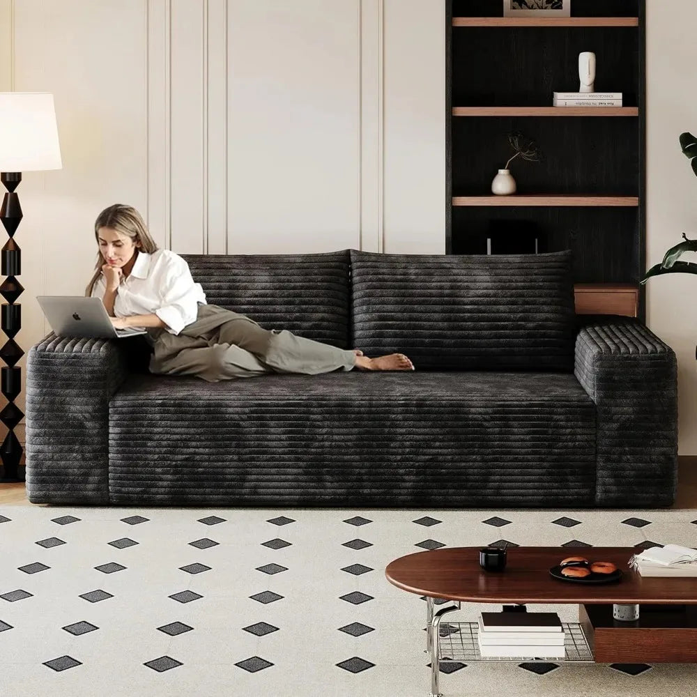 71" 3-Seater Love Seat Sofa,No Assembly Required,Plush Corduroy Loveseat Boneless Couch with High Cushion Backrest and Wider Arm