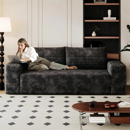 71" 3-Seater Love Seat Sofa,No Assembly Required,Plush Corduroy Loveseat Boneless Couch with High Cushion Backrest and Wider Arm