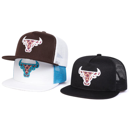 Unisex Ox Head Embroidery Hip-hop Net Hats Spring Summer Outdoor Adjustable Casual Baseball Caps Sunscreen Hat Cap