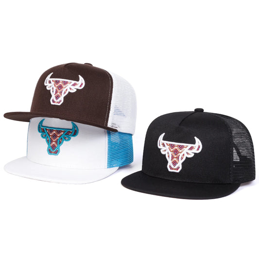 Unisex Ox Head Embroidery Hip-hop Net Hats Spring Summer Outdoor Adjustable Casual Baseball Caps Sunscreen Hat Cap
