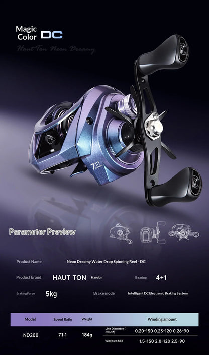 DC Intelligent Baitcasting Reel, Electronic Electromagnetic Brake Anti-Backlash Low Noise Long Cast Fishing Reel w/ Metal Wrench