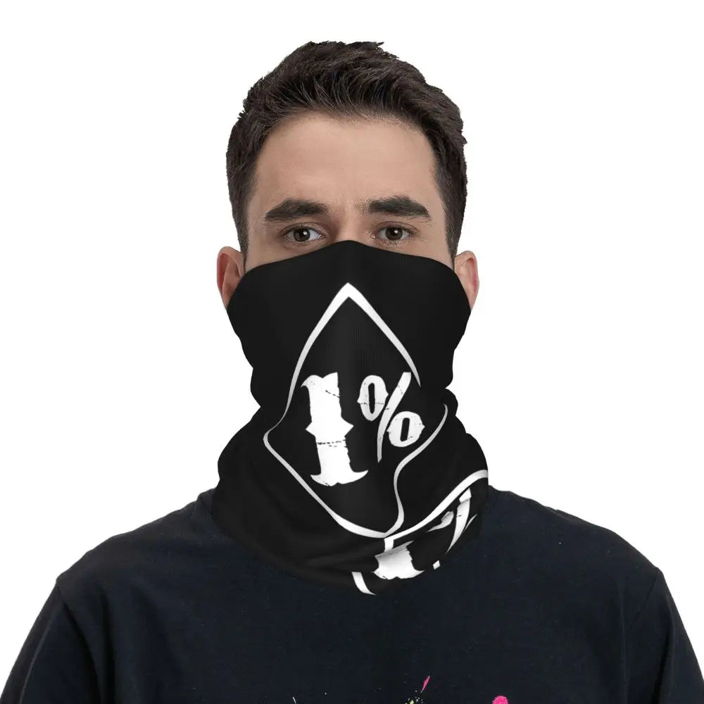One Percenter 1% Bandana Neck Cover Printed Motorcycle Club Biker Mask Scarf Multifunctional Cycling Scarf for Men Women Adult