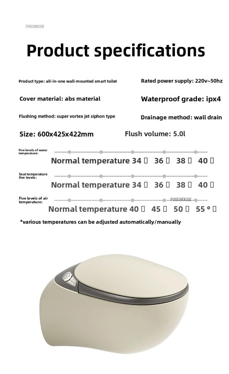 A50 Automatic Color and Black Smart Toilet for Bathroom Fixture Home Wall-mounted Wc Toilets with Tank Automatic Flip
