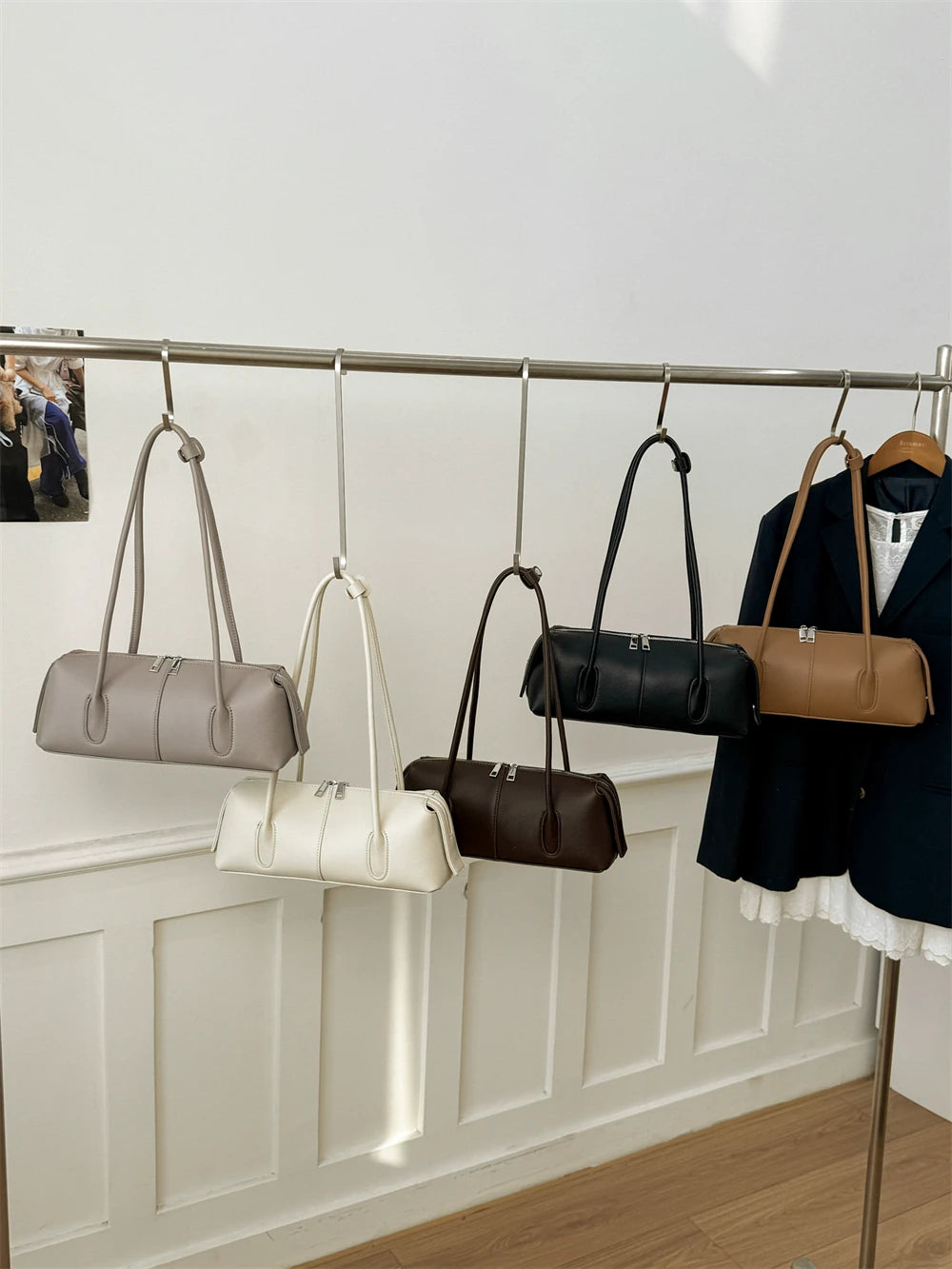 MOODS Retro Underarm Shoulder Bags For Women PU Leather Pure Color Commute Satchel Bag 2025 Winter New Luxury Designer Handbags