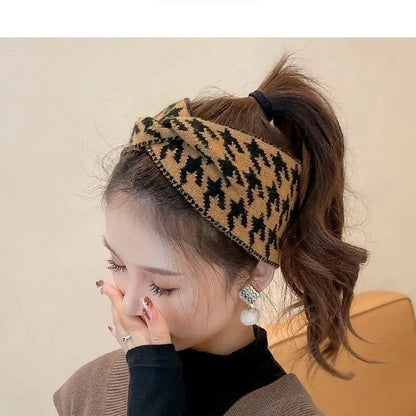 Casual Korea Houndstooth Headwrap Headbands for Women Hiar Accessories New Cotton Elastic Head Band Warm Knitted Hairbands