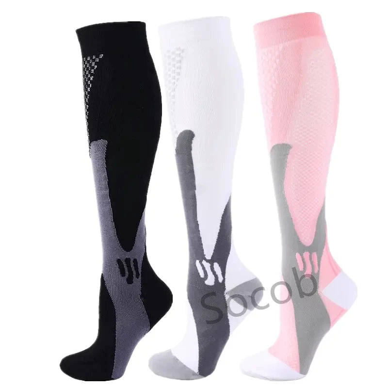3/6/7 Pairs Compression Socks Women Medical Edema Running Socks Men Knee Length Cycling Socks  Football Basketball Outdoor trave