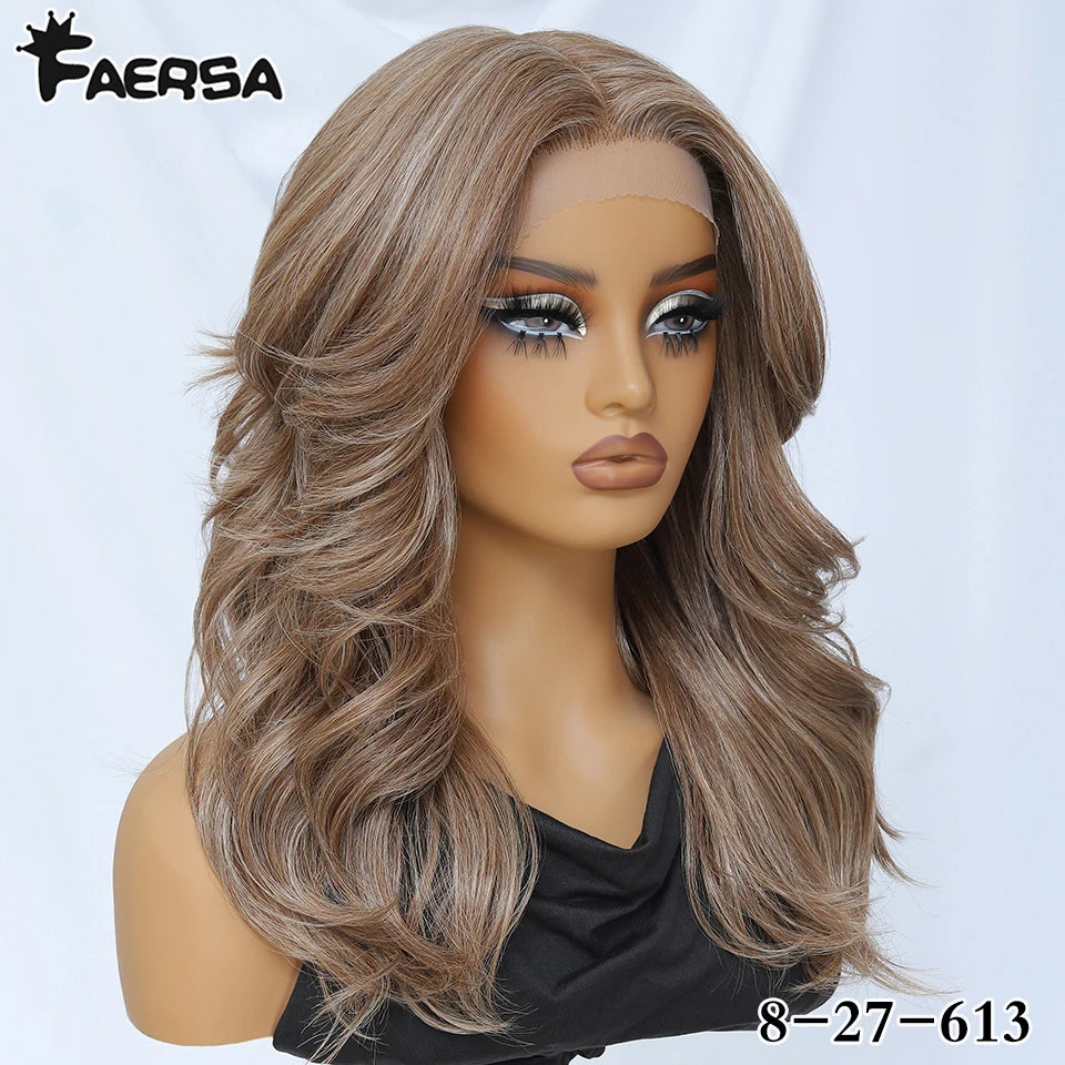 Layered Wigs 13x5x1T-Part Lace Wig With Bangs For Women 18 Inch Red Synthetic Lace Front Wig For Daily Use Ombre Brown Afro Wigs