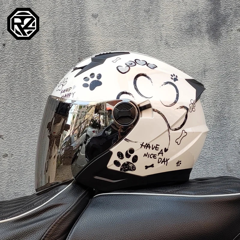 ORZ Motorcycle Helmet Half Face Double Lens Moto Four Seasons Men Women Street Fashion Helmet Capacete De Moto Safety