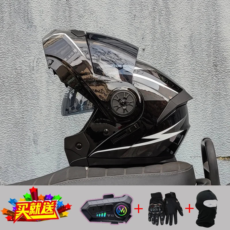 ORZ new motorcycle helmet with dual sunshades full face racing Bluetooth modular flip helmet for men and women DOT approval