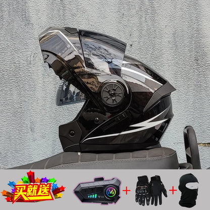 ORZ new motorcycle helmet with dual sunshades full face racing Bluetooth modular flip helmet for men and women DOT approval