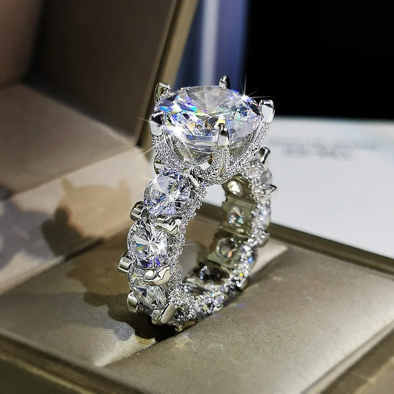 925 Stamp Ring White Zircon For Propose Wedding Engagement Ring Princess Inlaid Big Diamond Rings For Gift Girl Friend