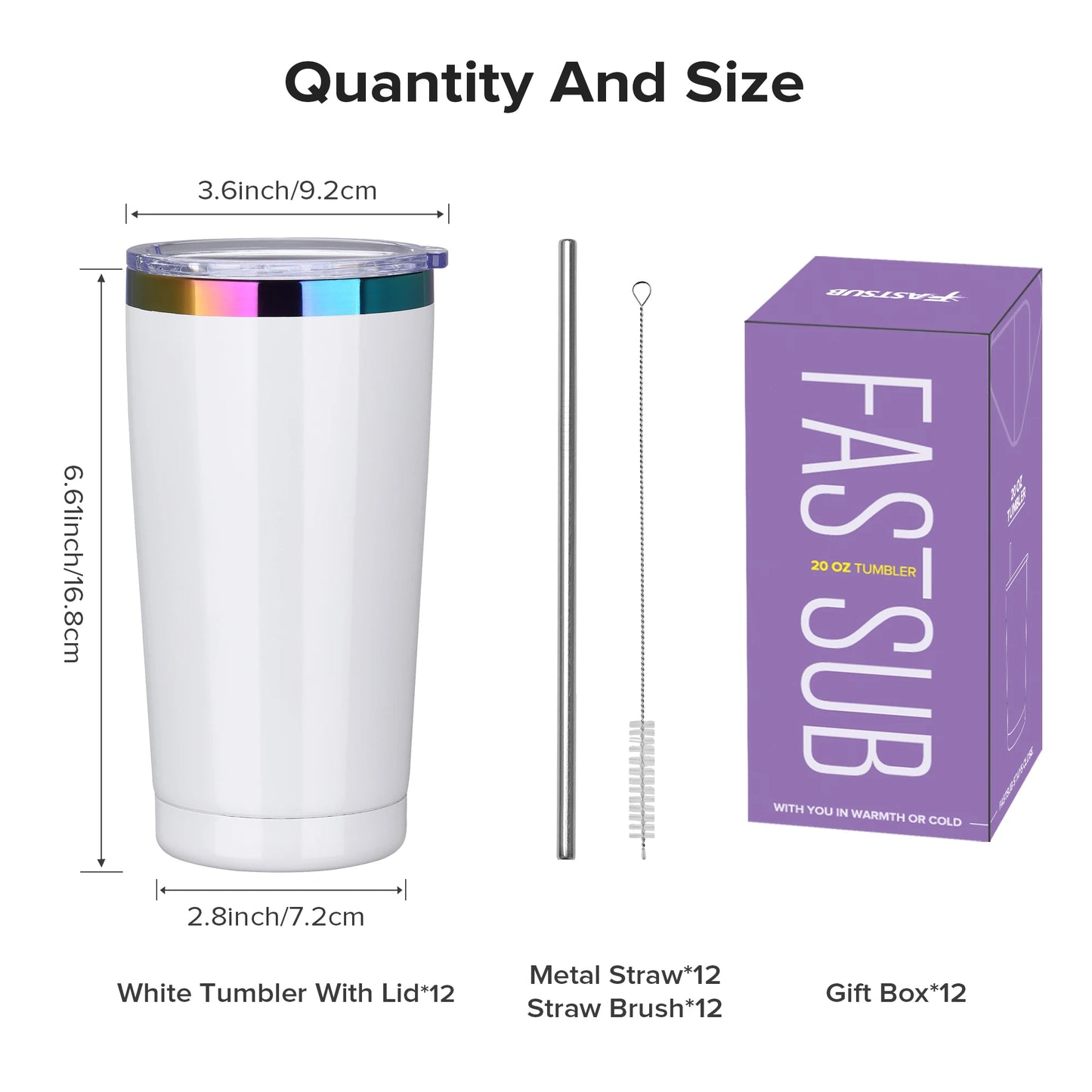 12 Pack 20 oz Stainless Steel Tumblers Bulk, Insulated Travel Cup with Lid,fit laser engraving,Car Cupholder(Assorted Colors)