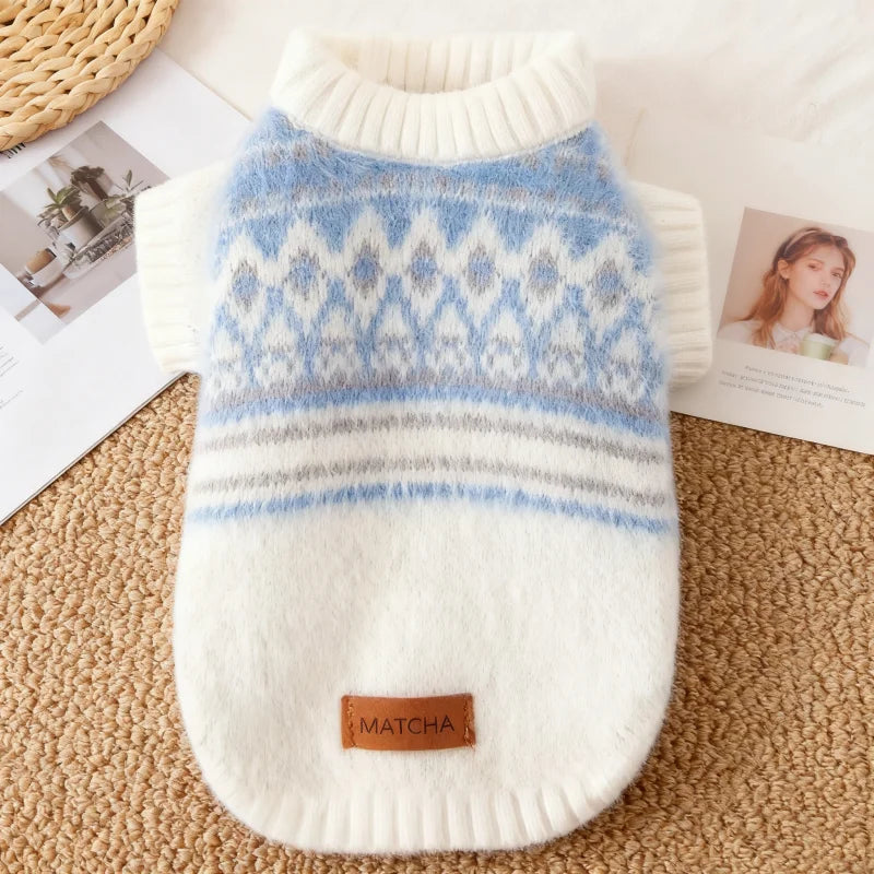 Fashion Plaid Dog Sweater Winter Warm Dog Clothes Cute Simple Puppy Knitted Pullovers Warm Soft Cat Sweaters Bichon Pet Costumes