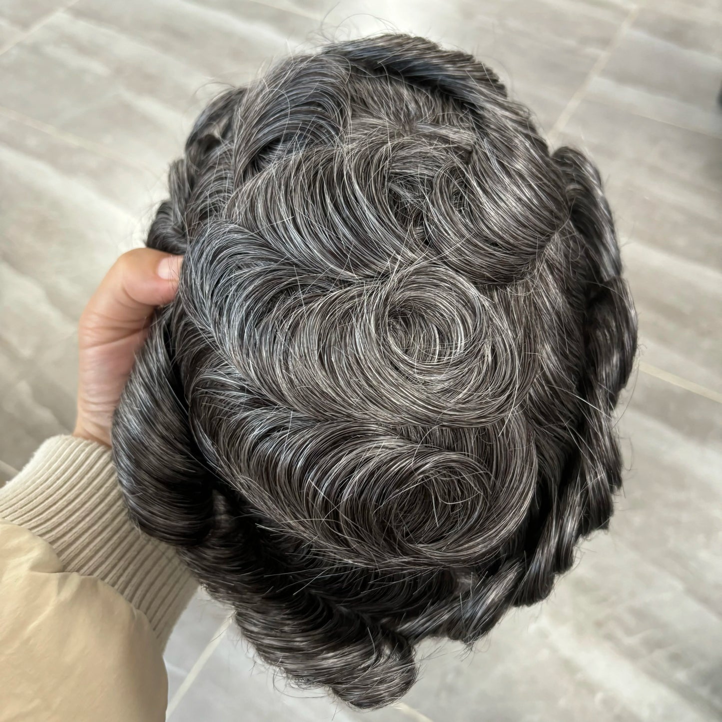 Grey Man Human Hair Wigs Replacement Natural Hairline Full Injection PU Base Prosthesis Capillary 1B40 1B80 Old Man Hairpieces