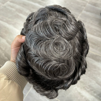 Grey Man Human Hair Wigs Replacement Natural Hairline Full Injection PU Base Prosthesis Capillary 1B40 1B80 Old Man Hairpieces