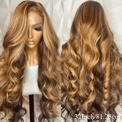 P4/27 Highlight  Brown Body Wave 13x6 Human Hair Wig Honey Blonde Colored 13x4 HD Lace PrePlucked 40 46 Inch Wigs For Women