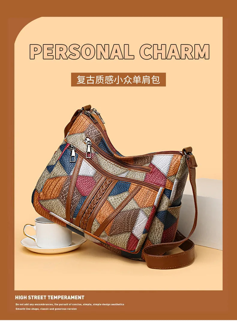 Women's Elegant Vintage Crossbody Bag Trendy HandBag Fashion Multi-pockets Shoulder Bag All-match Retro Crossbody Bag for Daily