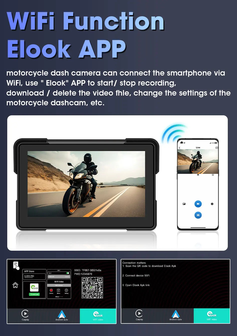 7 inch Motorcycle CarPlay Screen With TPMS GPS for Moto Navigation Display Screen Android Auto Digital Motorcycle Dashboard BT