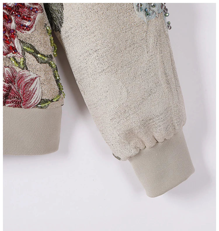 Luxury Beaded Embroidered Jacquard Bomber Jacket Women 2025 New Fashion Casual Chic Baseball Coat Elegant Versatile Outerwear