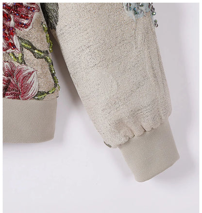 Luxury Beaded Embroidered Jacquard Bomber Jacket Women 2025 New Fashion Casual Chic Baseball Coat Elegant Versatile Outerwear