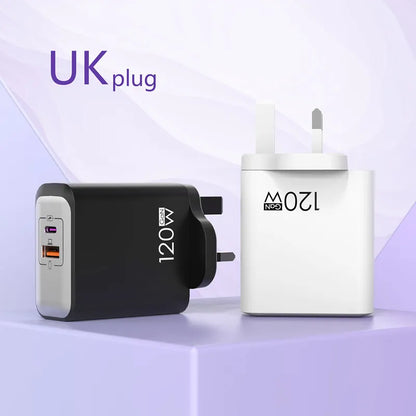 120W PD Fast Charger Type C Quick Charge USB C Wall Charger Adapter For iPhone 17 16 15 Samsung Xiaomi OPPO 2-in-1 Data Cable﻿﻿