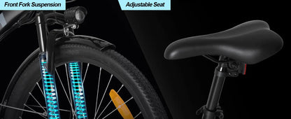 500W Peak Motor Electric Bicycle for Adults,26'' Fat Tire Electric Bike,374.4Wh/10Ah Battery,21-Speed E-bike