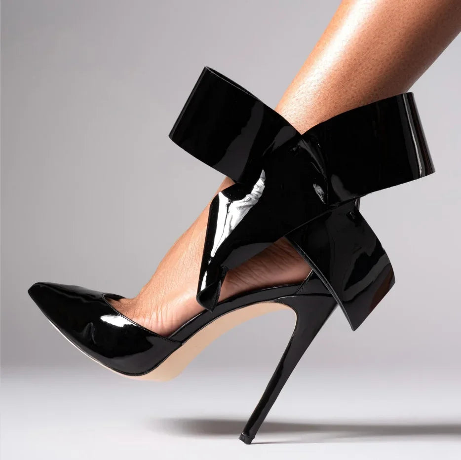 Spotted Breathable Mesh Pumps Big Bow Pointed Stiletto Buckle Strap High Heels Fashion Party Banquet Wedding Pumps For Women 47