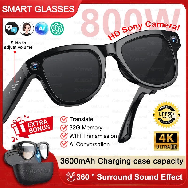 2026 New 4K HD AI Smart Glasses Men 800W Pixel Camera Bluetooth Call 4GB WIFI Transmission 3600mAh Battery Smart Glasses Women