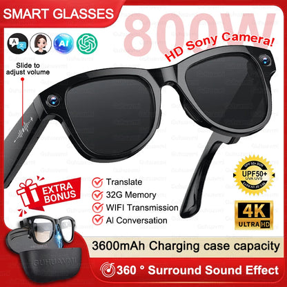 2026 New 4K HD AI Smart Glasses Men 800W Pixel Camera Bluetooth Call 4GB WIFI Transmission 3600mAh Battery Smart Glasses Women