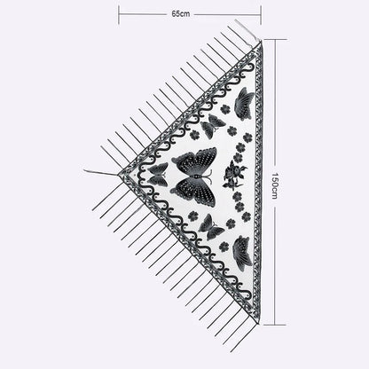 New Women Lace Tassel Triangular Scarf Solid Hollow-out Butterfly Embroidery Scarves Soft Lady Shawl Foulard Party Wrap Shawls