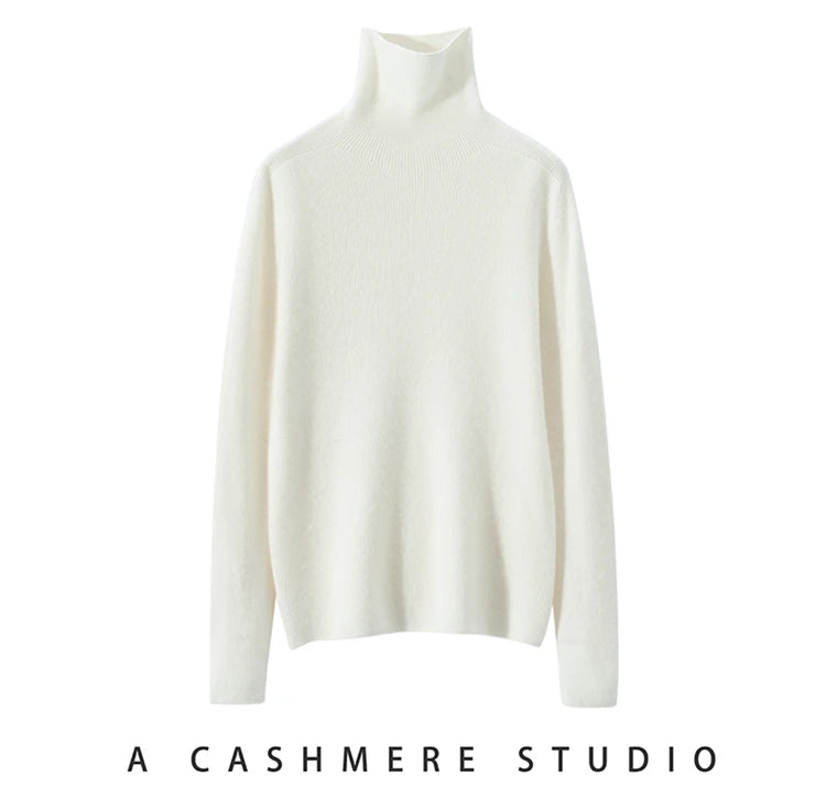 100% cashmere sweater women's knitted pullover sweater high neck solid color slim fit soft cashmere basic women's sweater