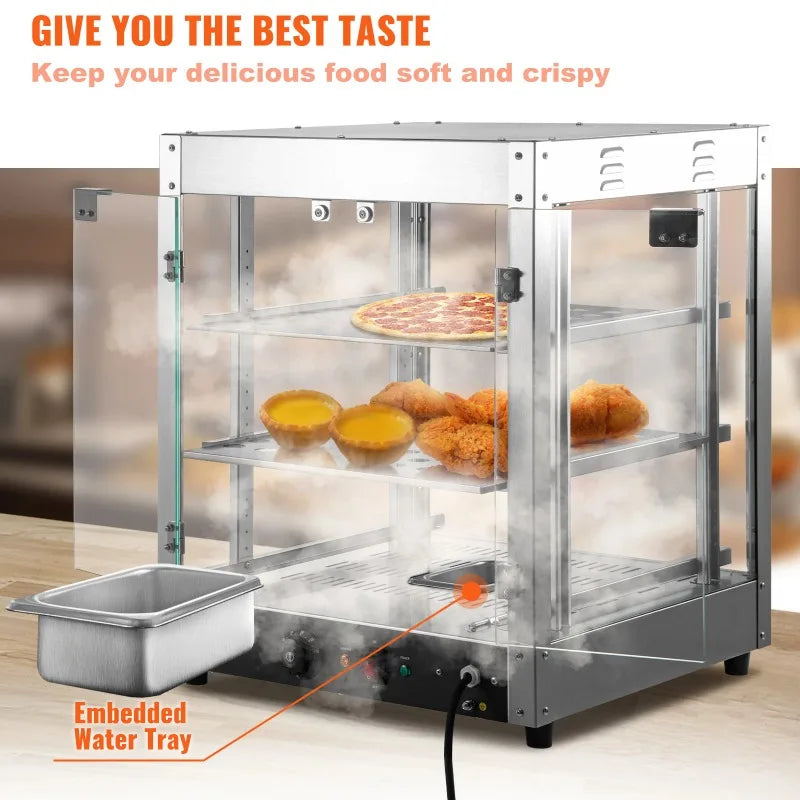 SucceBuy 2/3 Tiers Countertop Food Warmer Commercial 3D Heating Pizza Pastry Warmer with Temp Knob Display Kitchen Appliance