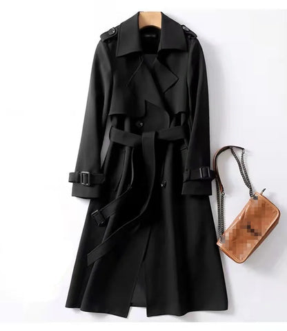 Long Trench Coat Women Lace Up Button Coats Full Sleeve Turn Down Collar Splice Jackets Solid Pockets Office Lady Streetwear