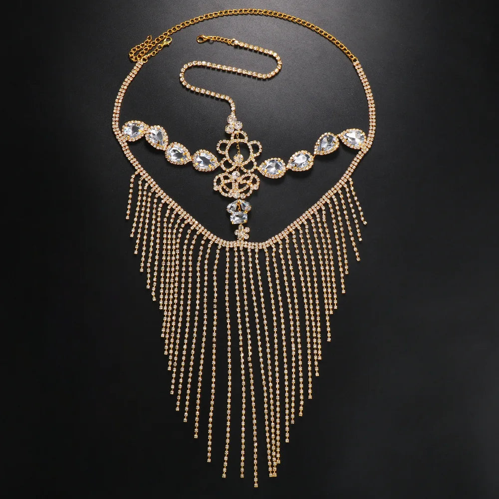 Charms Sexy Rhinestone Tassel Masquerade Face Jewelry For Women Facial Accessories Banquet Party Mask Full Face Chain Decoration