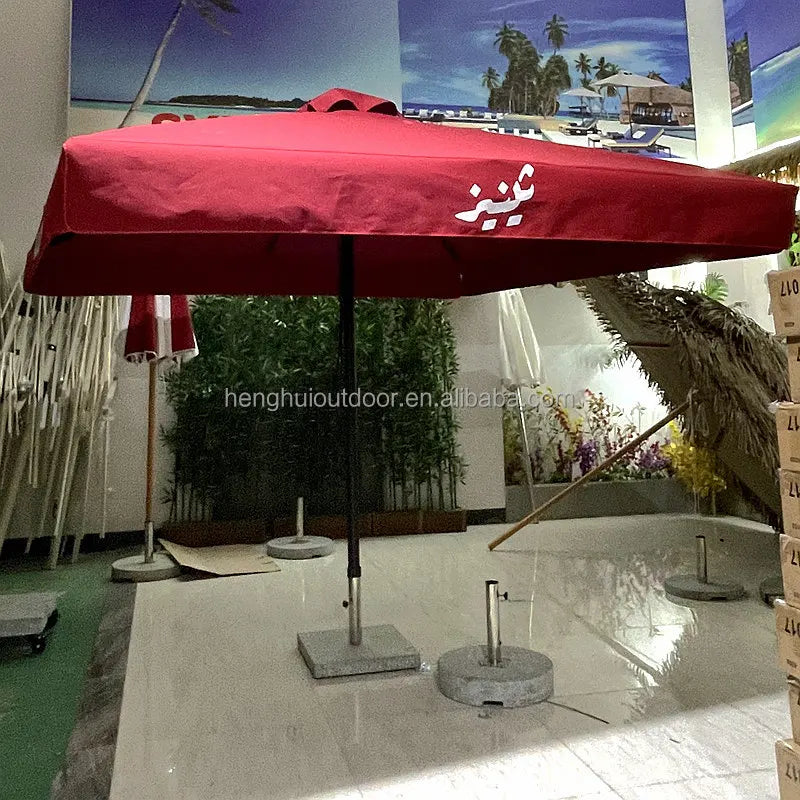 Pink Yellow Blue Striped Parasols Umbrellas Outdoor Luxury Aluminium Market Style Beach Umbrella with Fringe Outdoor for Shop
