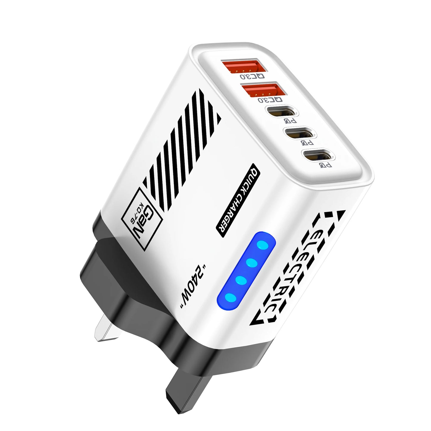 240W GaN Fast Charger 5 Ports 3USB C 2USB QC3.0 Quick Charge Plug Travel Wall Charger for iPhone Samsung Xiaomi Tablet EU/US/UK