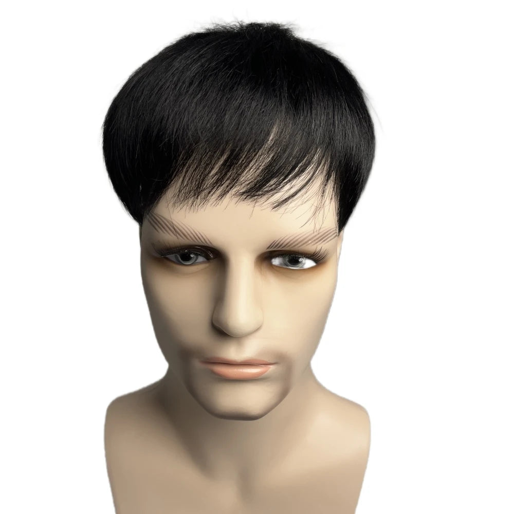 100% Human Hair Toupee Wigs for Men Hair Male Wig Capillary Prothesis Replacement System Men's Wig Real Hair for Cover Grey Hair