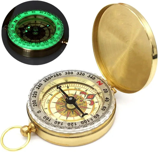Camping Survival Compass for Hiking,Glow in The Dark Waterproof Vintage GearCompass for Hunting Outdoor Navigation Tool
