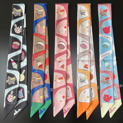 Luxury Brand Horse Bag Scarf 2024 New Design Womens Silk Scarf Fashion Head Scarf Headwear Long Skinny Scarves Bag Accessories