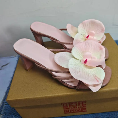 Slippers Women's shoes Heels Sandals Elegant Sexy Fashion New  Luxury Kawaii Designer Stripper shoes woman 2025 trend square toe