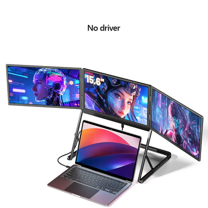 Sibolan 15.6 inch Three Screen Portable Monitor 60Hz 1080P 100% sRGB Metal Body HDMI USB-C Plug External Display For Win mac OS