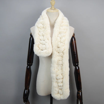 Winter Women Knitted Real Rex Rabbit Fur Scarf Natural Soft Long Style Rex Rabbit Fur Muffler Lady Warm 100% Genuine Fur Scarves